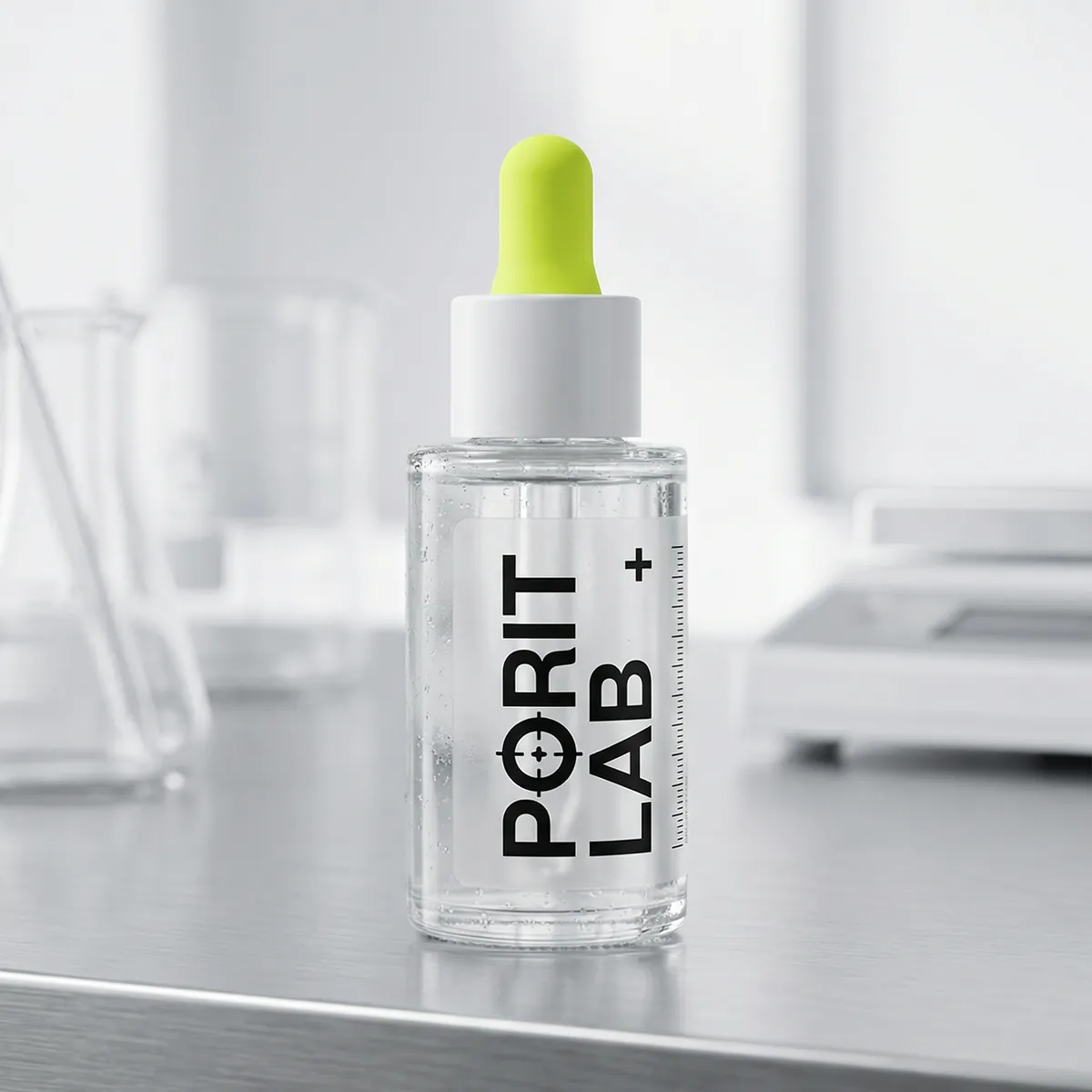 실험실 작업대 위의 PORIT LAB 앰플